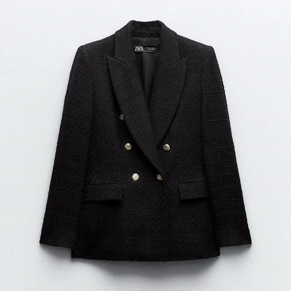 Zara Black Blazer Double-Breasted Tailored Fit - Picture 1 of 8